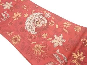 唐花に孔雀模様織出し袋帯